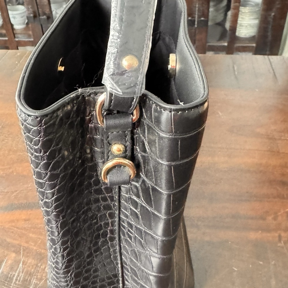 New Aota Elena Crossbody Bucket Bag‎ Black Mock Croc Vegan Leather Rachel Zoe - Picture 11 of 16